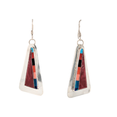 Estate: Sterling Silver Multi-Gemstone Inlay Dangle Earrings